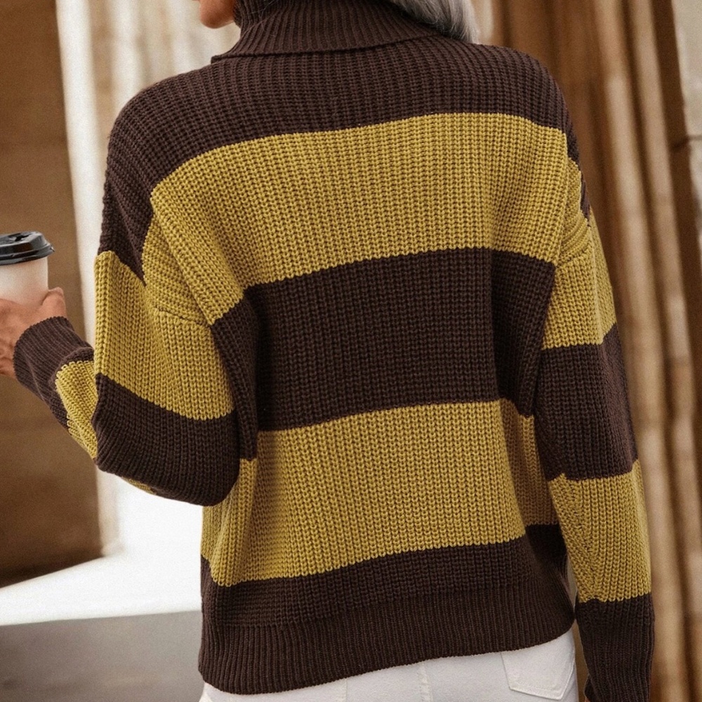 SHEIN Colorblock Turtleneck Drop Shoulder Sweater - NWOT (L) - Picture 2 of 10